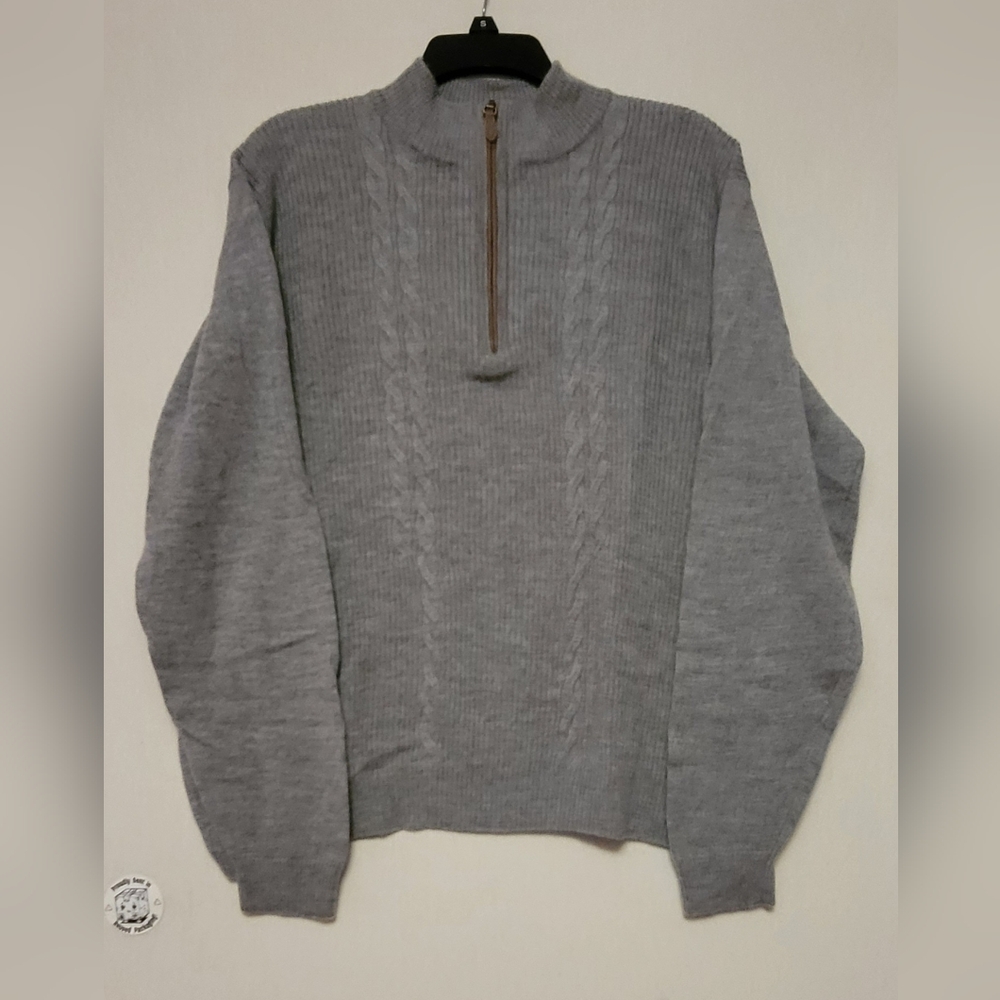 Turnbury Merino Wool Sweater Mock Turtle Neck Zipper Gray XL Men's or Women's
